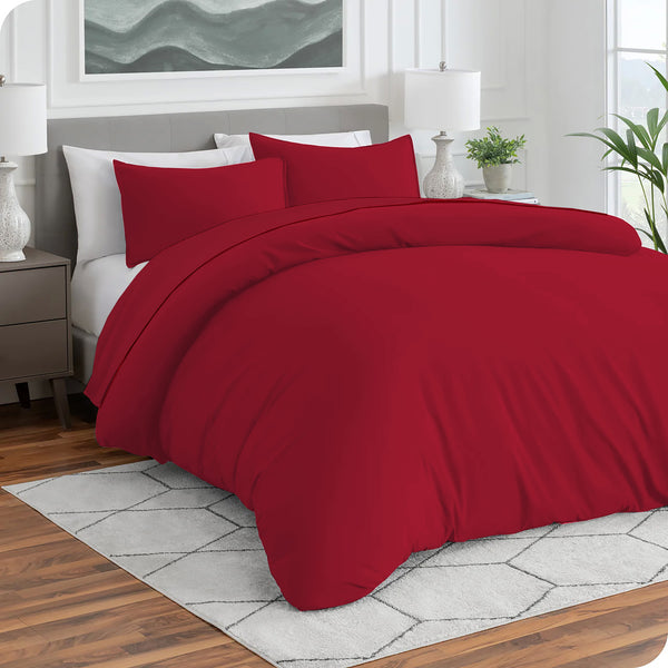 Plain Dyed Duvet Cover - Red/White