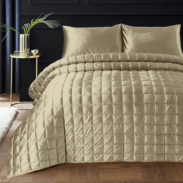 Beige - Velvet Bedspread