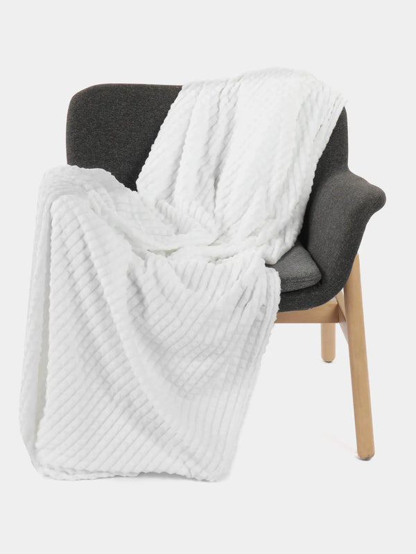White - Checked Plush Blanket